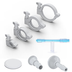 Single‑use bioprocessing connectivity components including sanitary clamps, tubing connectors, and fluid handling interfaces.