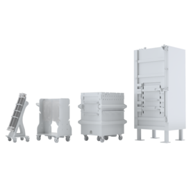 Family shot of large tote, small tote, filter holder, and tubing cart