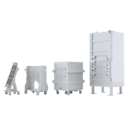 Family shot of large tote, small tote, filter holder, and tubing cart