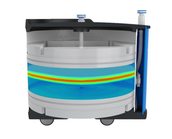  artist's rendering of flow distributor cross section inside an OPUS column.