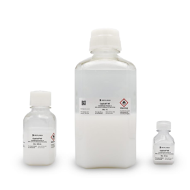Three bottles of Repligen CaptivA® HF solution displayed in different sizes against a white background.