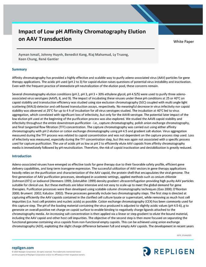 Impact of Low pH Affinity Chromatography Elution on AAV Transduction