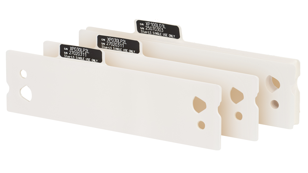 photograph showing white, TangenX PD TFF cassettes with channel geometry.