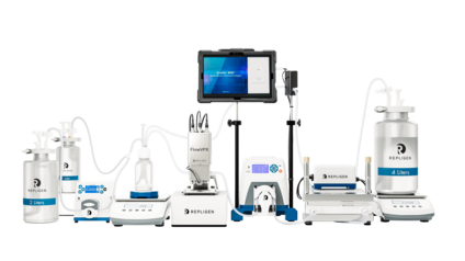 artists rendering of flow VPX in-line monitor within a Repligen KrosFlo TFF system