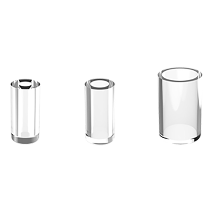 Fused silica sample vessels designed for UV spectroscopy and analytical laboratory measurements.