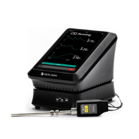 Repligen MAVERICK benchtop Raman analyzer with touchscreen interface and probe for real‑time bioprocess monitoring.