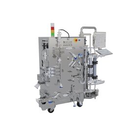 Repligen KrosFlo RS 30 filtration system with integrated touch-screen control and dual hollow fiber filters for automated downstream bioprocessing and protein concentration. 
