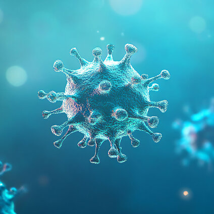 3D visualization of a viral particle used as a gene therapy vector, representing viral delivery mechanisms in advanced biologics manufacturing.
